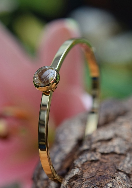 gedenksieraad rvs gouden damesarmband met haartjes verwerking